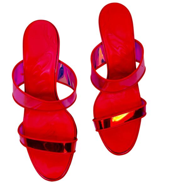 Christian Louboutin Just Loubi Pvc Fluorescent Pink Sandals Size 38 - Picture 4 of 10